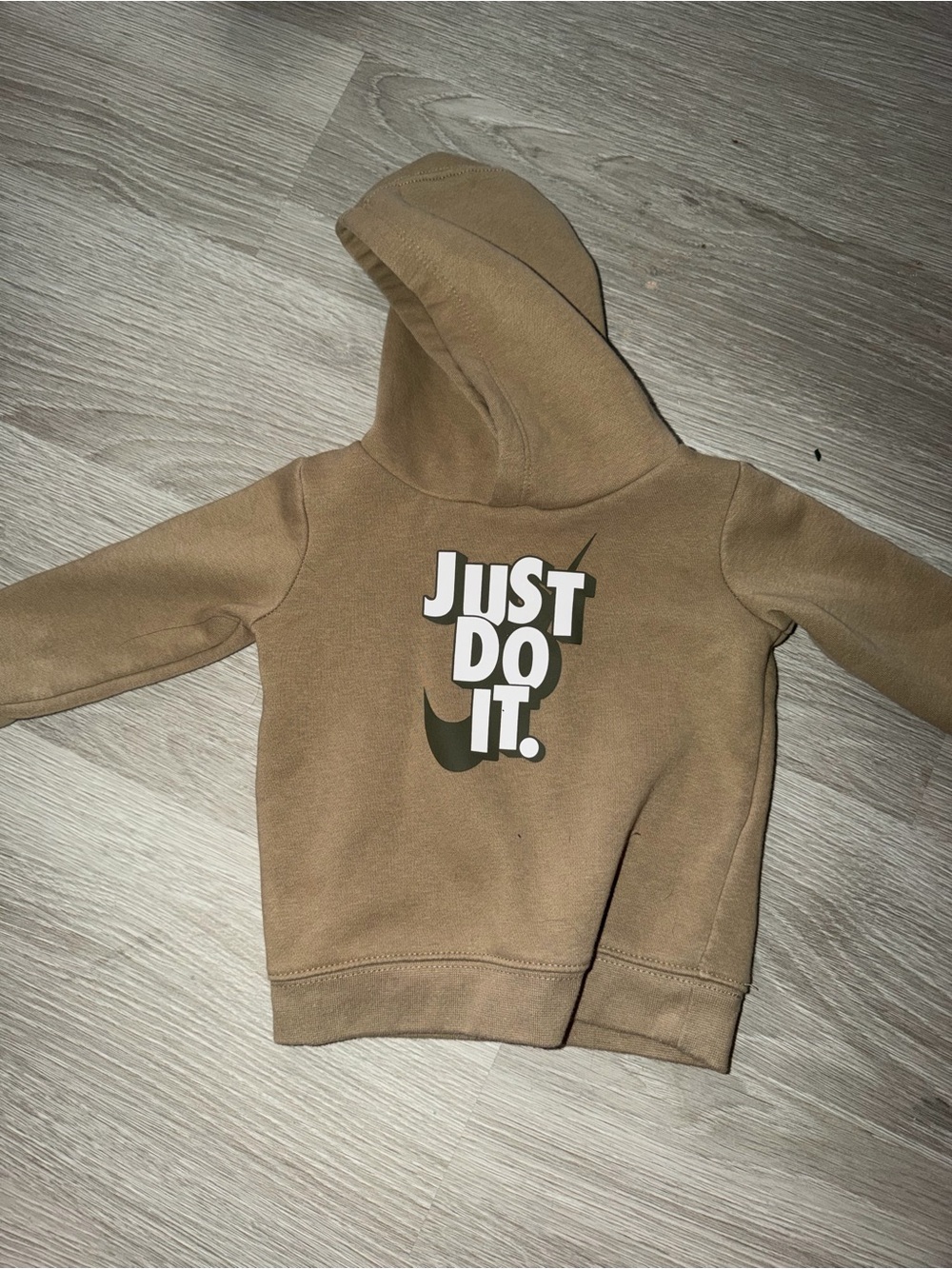 Nike Kids Tan Hoodie with White 'Just Do It.' Graphic